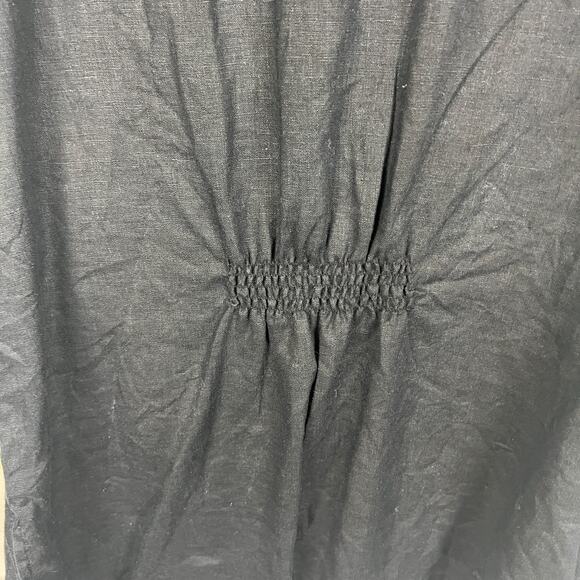 JM Collection Black Large White Floral Print V Neck Tunic Linen Blouse Size 14 - Picture 3 of 6